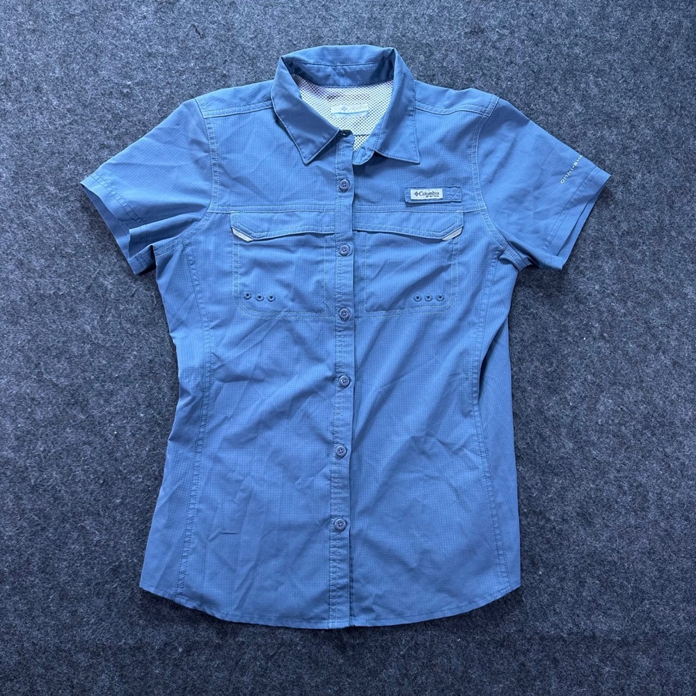 Columbia PFG Fishing Shirt Womens Small Blue Short Sleeve Button Down